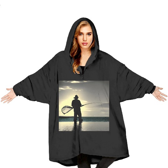 Fishing fish lifestyle fisherman with fishing rod Blanket Hoodies
