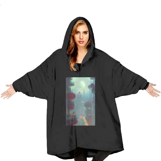 Neon Nights, Futuristic Lights Blanket Hoodies