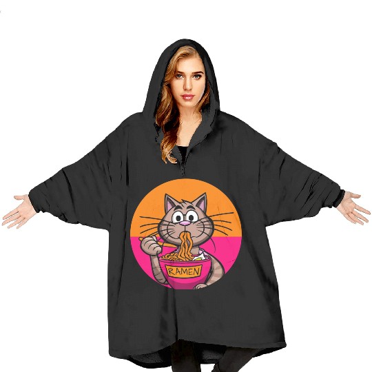 Colorful Ramen Cat Orange and Pink Blanket Hoodies