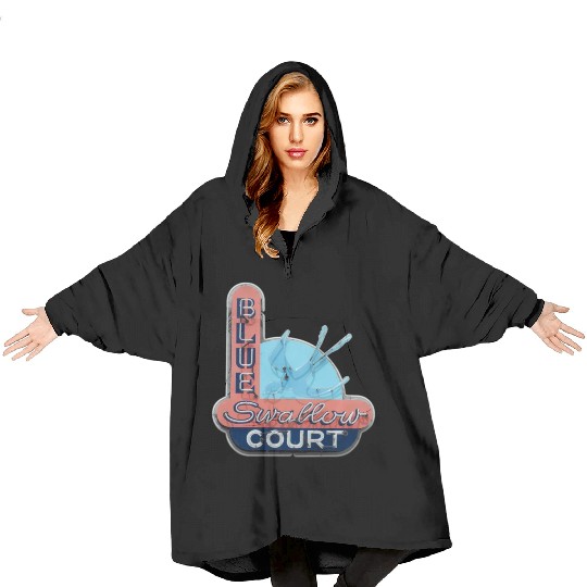 Blue Swallow Court Route 66 Tucumcari Blanket Hoodies