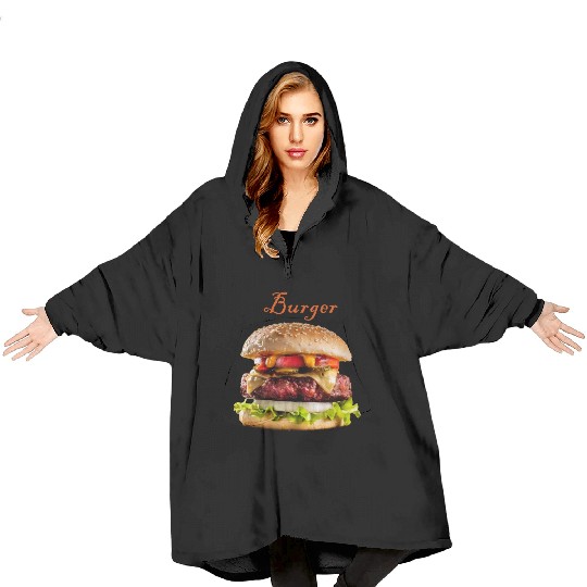 Black and realistic Burger menu Blanket Hoodies