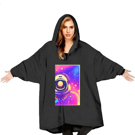 Astronaut neon colors Blanket Hoodies