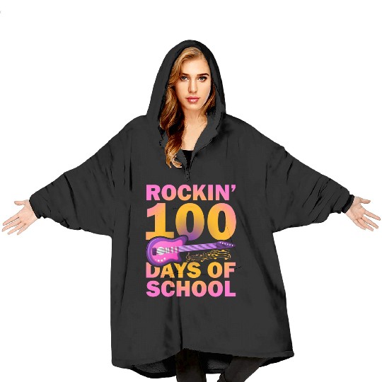 Rockin 100 Days Of School Guitarist Musician Blanket Hoodies