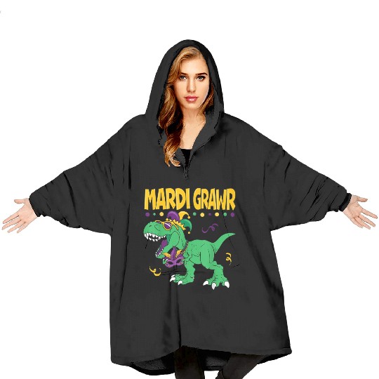 Mardi Grawr T Rex Dinosaur Mardi Gras Bead Kids Bo Blanket Hoodies
