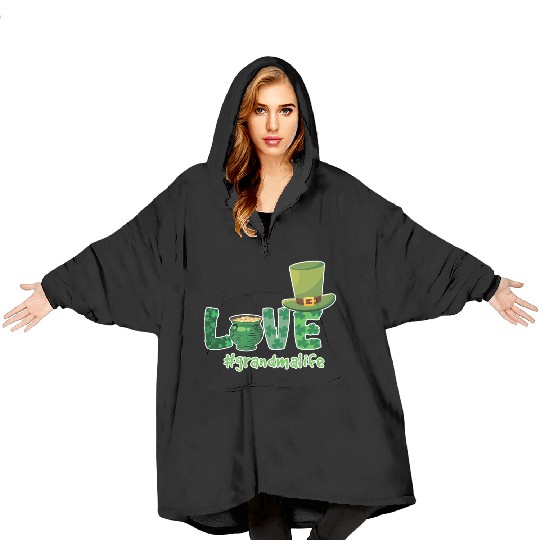Shamrock Love Grandma Saint Patrick Day Blanket Hoodies