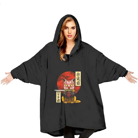 Samurai Cat Blanket Hoodies