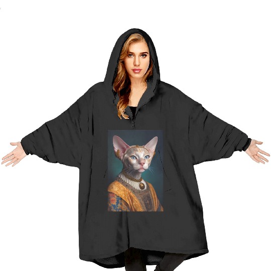 Gold King Devon Rex Cat Breed Portrait Royal Renai Blanket Hoodies