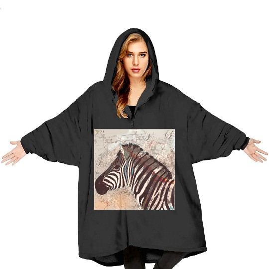 Zebra with neon colors Blanket Hoodies