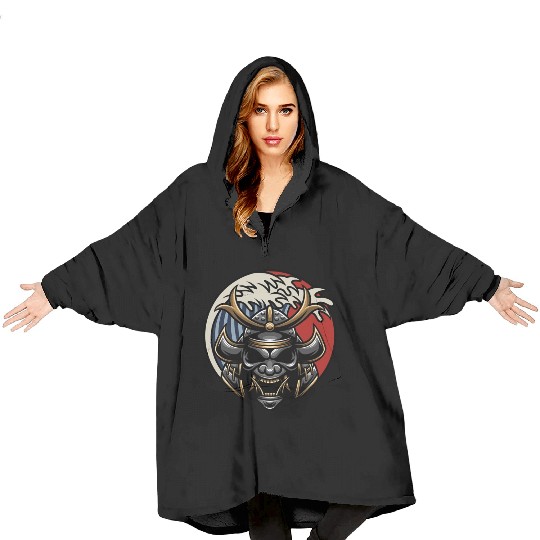 Samurai japan graphic grey mask Blanket Hoodies