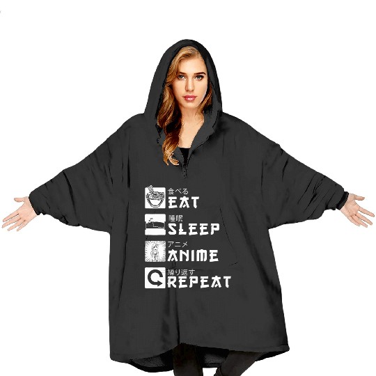 Eat Sleep Anime Repeat Japanese Manga Lover Cospla Blanket Hoodies