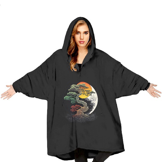 Yin and Yang Bonsai Tree Blanket Hoodies