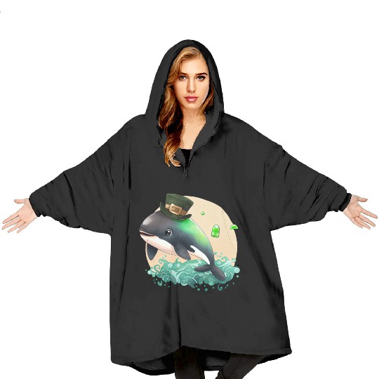 St Patrick's Day Irish Cute Orca Saint Patrick Blanket Hoodies