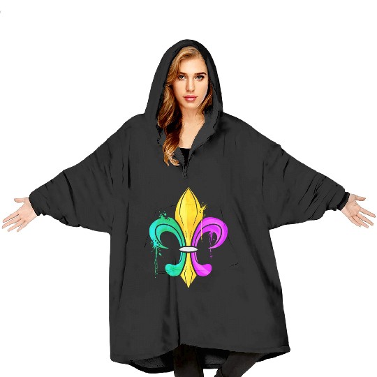 Green, Golden and Purple Fleur De Lis Blanket Hoodies