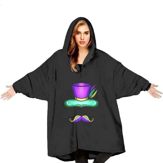 Hat And Mustache For Mardi Gras Blanket Hoodies