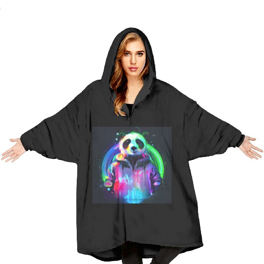 Cool panda in neon dreamland Blanket Hoodies