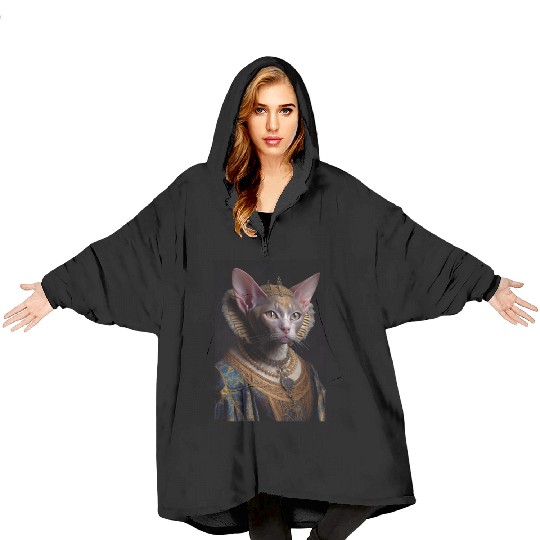 Black King Devon Rex Cat Breed Portrait Royal Rena Blanket Hoodies