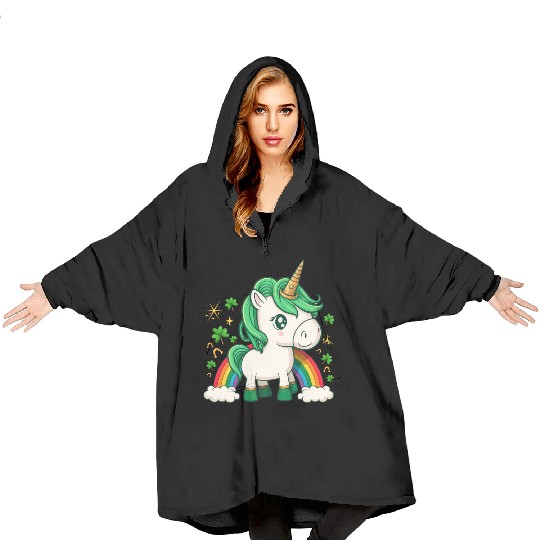 Cute Unicorn Leprecorn St Patrick Day Lucky Irish Blanket Hoodies