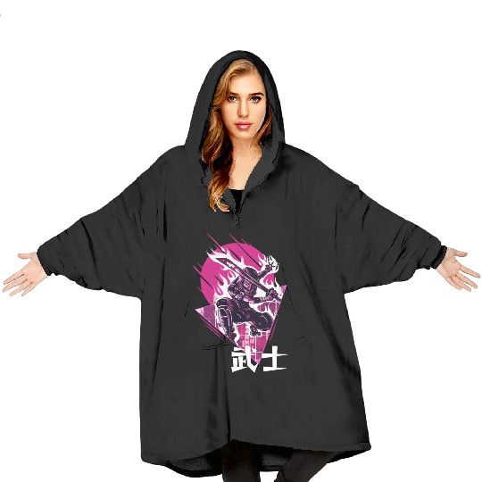 Ninja Samurai Flaming Sword Japanese Vaporwave Aes Blanket Hoodies