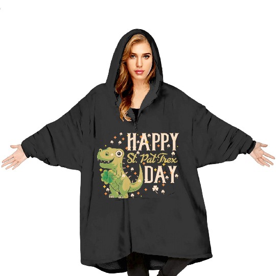 Irish Trex Dino St Patricks Day Kids Toddler Boys Blanket Hoodies