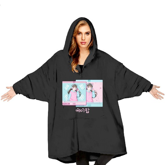 Cute Anime Kpop Girl Vaporwave Aesthetic Blanket Hoodies