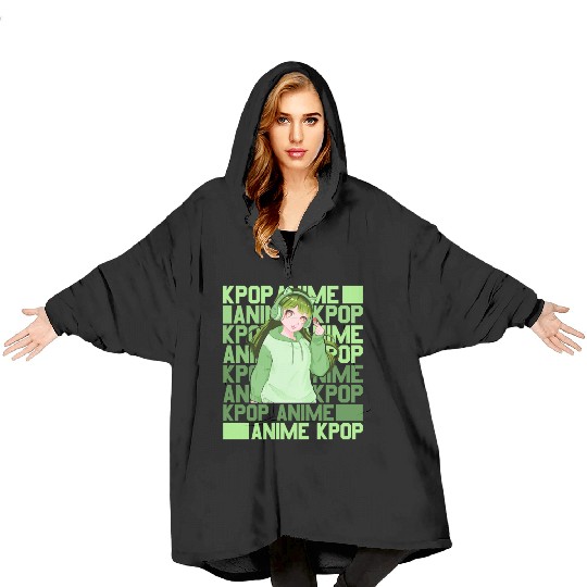Cute Anime And Kpop Girl Finger Heart Saranghae Blanket Hoodies