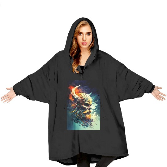 Vibrant Viking Warrior Skull Blanket Hoodies