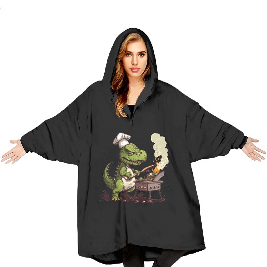 Baby Dinosaur Using A Charcoal Grill Cooking Meat Blanket Hoodies