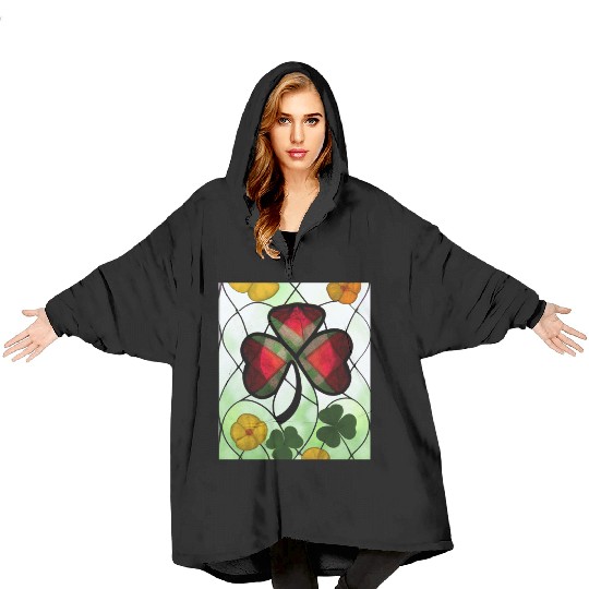 Red plaid Shamrock with Yellow Poppies (AI Art) Blanket Hoodies