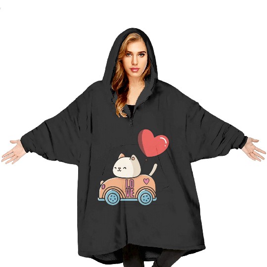 Cute cat in the love car, and love balloon Blanket Hoodies