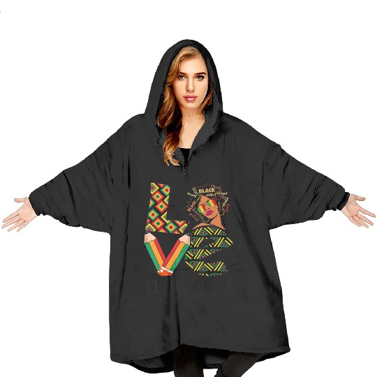 Teacher Love Afro African American Blanket Hoodies