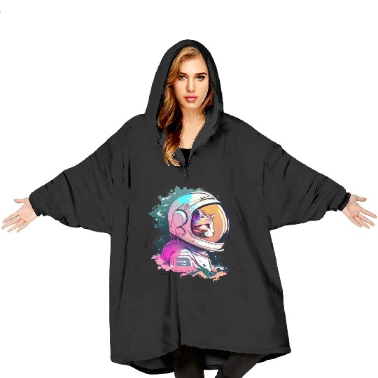 Aesthetic Vaporwave Space Cat 80s 90s Astronaut Blanket Hoodies