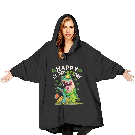 Happy St Pat Rex Day Funny Irish T-Rex Dino Blanket Hoodies