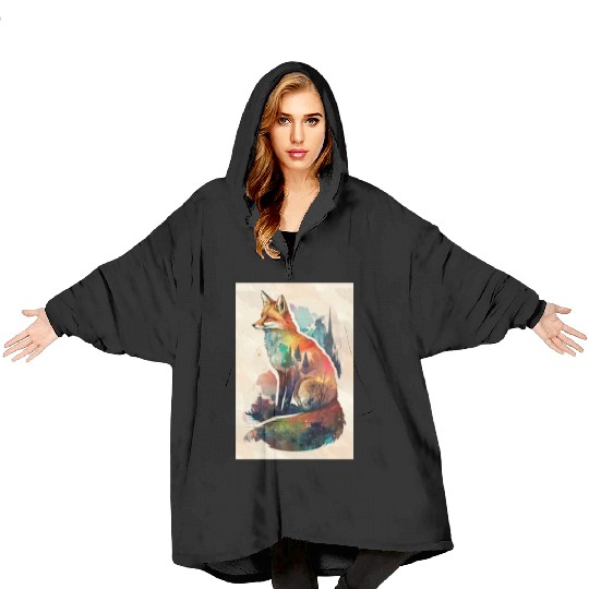 Fox watercolor woodland forest animal wild animal Blanket Hoodies