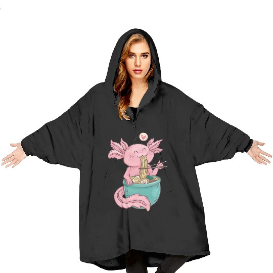 Kawaii Axolotl Eating Ramen Noodles Anime Gift Blanket Hoodies