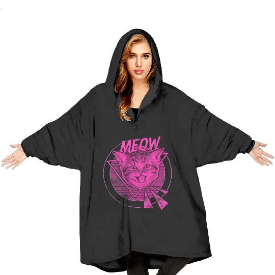 80s Cat Meow Lover Furry Animals 1980 Blanket Hoodies