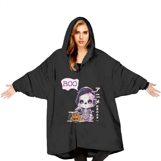Cute Skeleton Chibi Pumpkin Japanese Aesthetic Blanket Hoodies