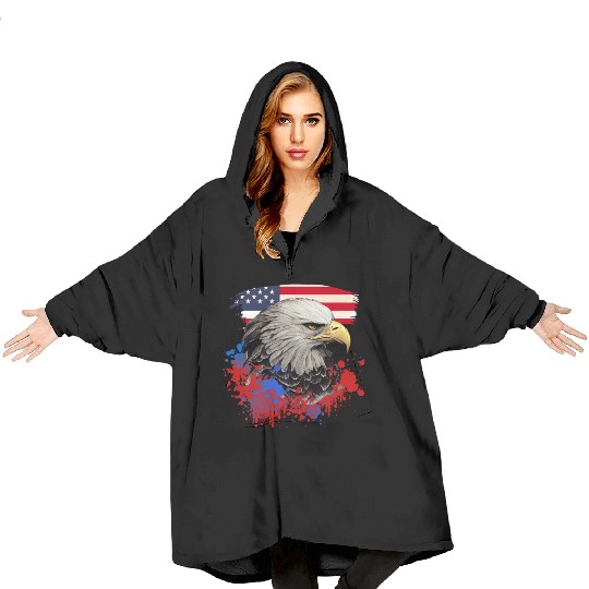 Bald Eagle Patriotic American Bird US Flag Blanket Hoodies
