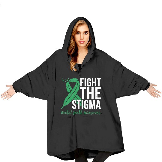 Fight The Stigma Green Ribbon Mental Health Blanket Hoodies