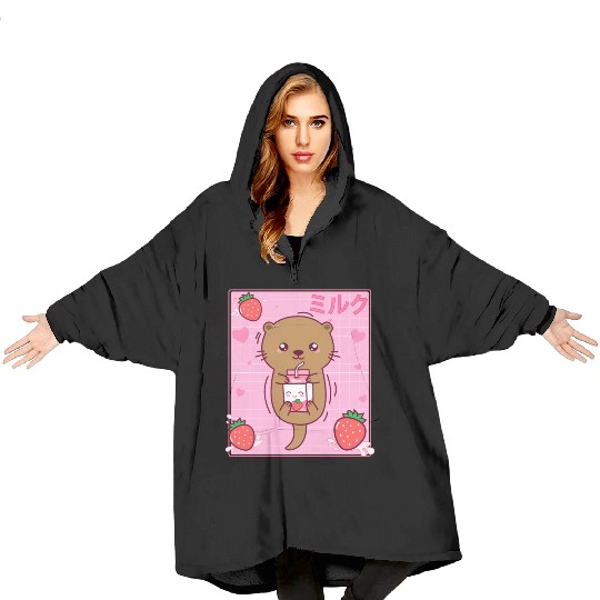Kawaii Sea Otter Strawberry Milk Shake Otaku Blanket Hoodies