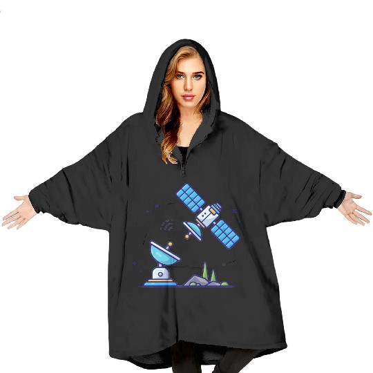 Flying satellite with antenna space Blanket Hoodies