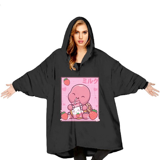 Kawaii Turtle Lover Strawberry Milk Shake Otaku Blanket Hoodies
