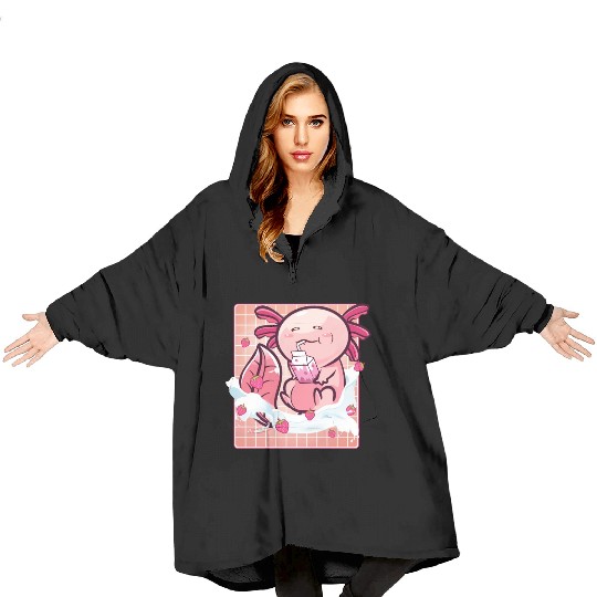 Kawaii Axolotl Strawberry Milk Shake Funny Sushi Blanket Hoodies