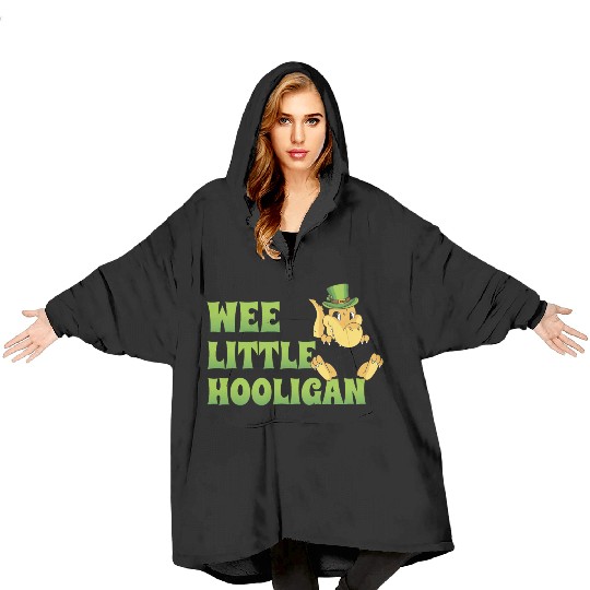 Wee Little Hooligan t-rex Dinosaur St Patrick Day Blanket Hoodies
