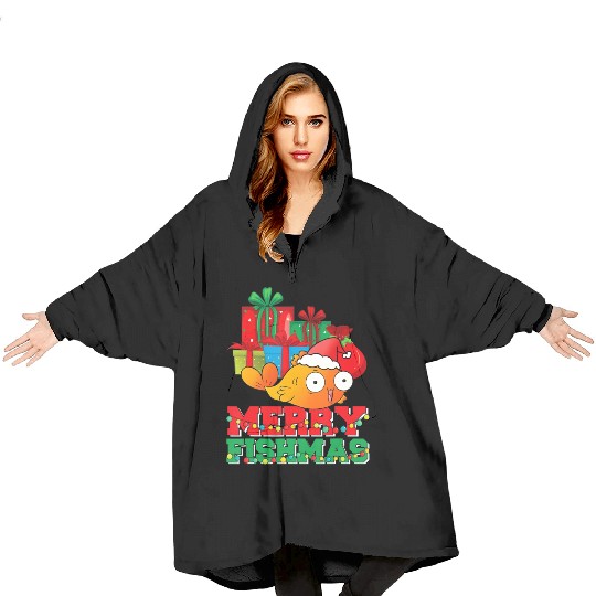 Merry Fishmas Christmas Fish Lover Fisherman Ugly Blanket Hoodies