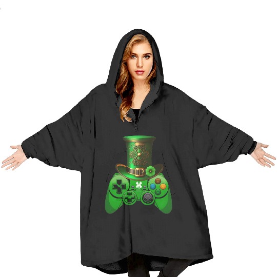 St Patricks Day Video Game Blanket Hoodies | Gamer Leprechau