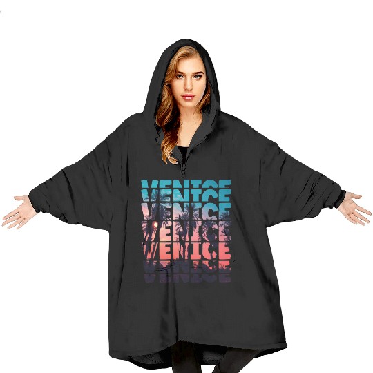 Venice Beach California Vacation Ocean Palm Tree Blanket Hoodies