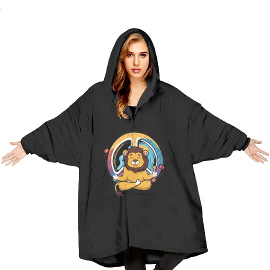 Hippie Lion Peace Sign Yoga Cool Lion Funny Pun Blanket Hoodies
