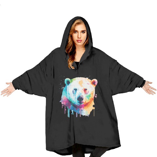 Watercolor Polar Bear Colorful Cute Bear Lover Blanket Hoodies