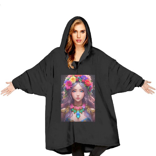 Spring Girl with a bouqet of flowers garland #12 Blanket Hoodies