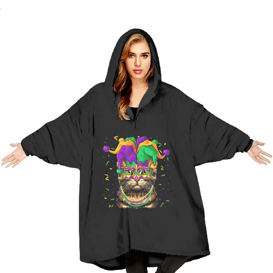 Cat Animal Lover Cute Mardi Gras Carnival Jester Blanket Hoodies
